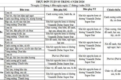 Thực đơn tuần 3 tháng 4 năm 2026
