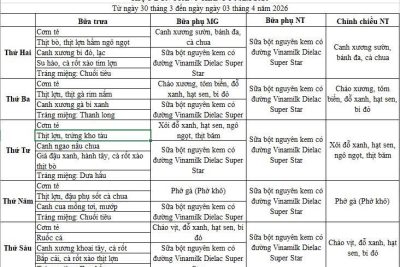 Công khai thực đơn tuần 5 tháng 3 năm 2026